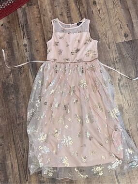 lilt Pink Dress with Gold Floral Foil Overlay